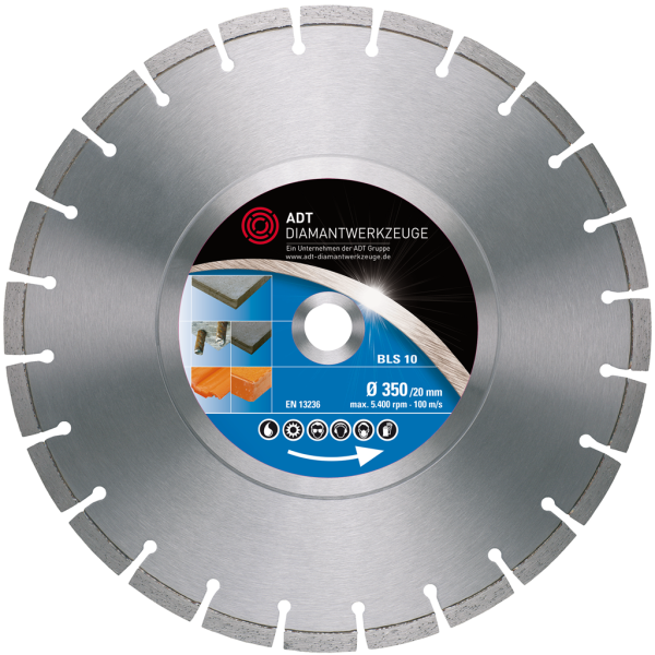 Diamond cutting disc BLS 10 Standard / laser-welded / Ø 350 mm / 22,2 mm bore size