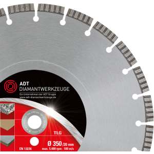 Diamanttrennscheibe TLG Premium / Lasergeschweißt / Ø 350 mm / 20,0 mm Bohrung