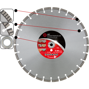 Diamanttrennscheibe TLG Premium / Lasergeschweißt / Ø 400 mm / 20,0 mm Bohrung