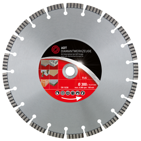 Diamond cutting disc TLG Premium / laser-welded / Ø 300 mm / 22,2 mm bore size