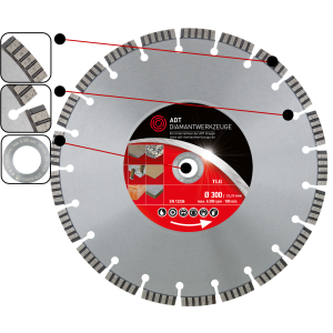 Diamond cutting disc TLG Premium / laser-welded / Ø 300 mm / 22,2 mm bore size