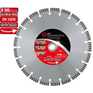 Diamanttrennscheibe TLG Premium / Lasergeschweißt / Ø 300 mm / 22,2 mm Bohrung