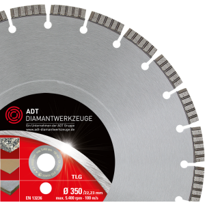 Diamanttrennscheibe TLG Premium / Lasergeschweißt / Ø 350 mm / 22,2 mm Bohrung