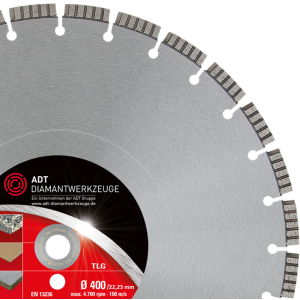 Diamanttrennscheibe TLG Premium / Lasergeschweißt / Ø 400 mm / 22,2 mm Bohrung