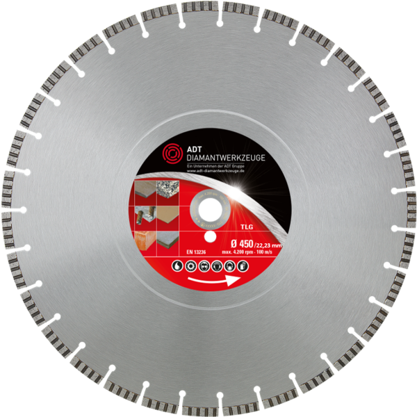 Diamond cutting disc TLG Premium / laser-welded / Ø 450 mm / 22,2 mm bore size