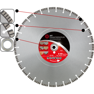Diamond cutting disc TLG Premium / laser-welded / Ø 450 mm / 22,2 mm bore size