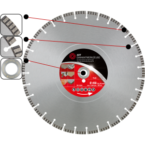 Diamanttrennscheibe TLG Premium / Lasergeschweißt / Ø 450 mm / 22,2 mm Bohrung