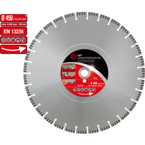 Diamond cutting disc TLG Premium / laser-welded / Ø 450 mm / 22,2 mm bore size