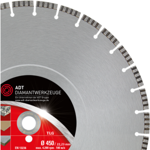 Diamanttrennscheibe TLG Premium / Lasergeschweißt / Ø 450 mm / 22,2 mm Bohrung