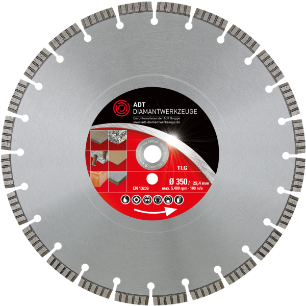 Diamond cutting disc TLG Premium / laser-welded / Ø 350 mm / 25,4 mm bore size
