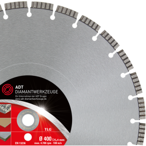 Diamanttrennscheibe TLG Premium / Lasergeschweißt / Ø 400 mm / 25,4 mm Bohrung