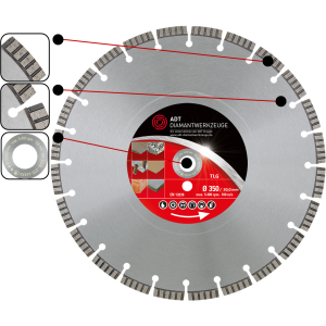 Diamond cutting disc TLG Premium / laser-welded / Ø 350 mm / 30,0 mm bore size