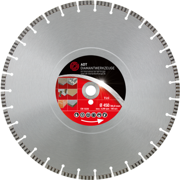 Diamond cutting disc TLG Premium / laser-welded / Ø 450 mm / 30,0 mm bore size