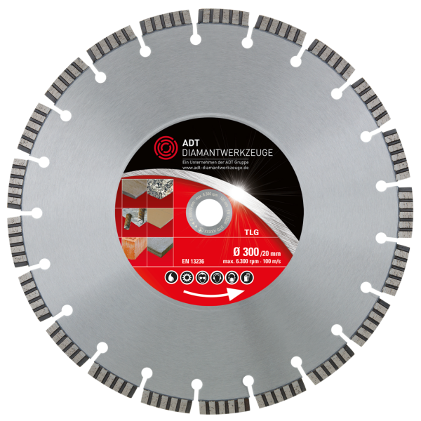 Diamond cutting disc TLG Premium / laser-welded / Ø 300 mm / spezial size