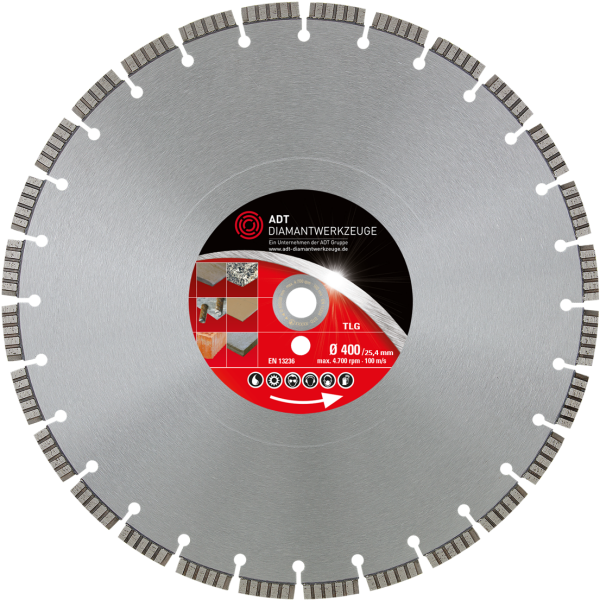 Diamond cutting disc TLG Premium / laser-welded / Ø 400 mm / spezial size