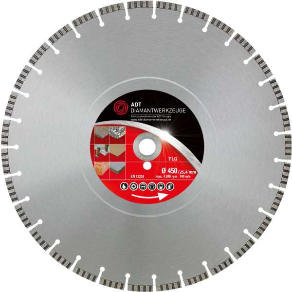 Diamond cutting disc TLG Premium / laser-welded / Ø 450 mm / spezial size