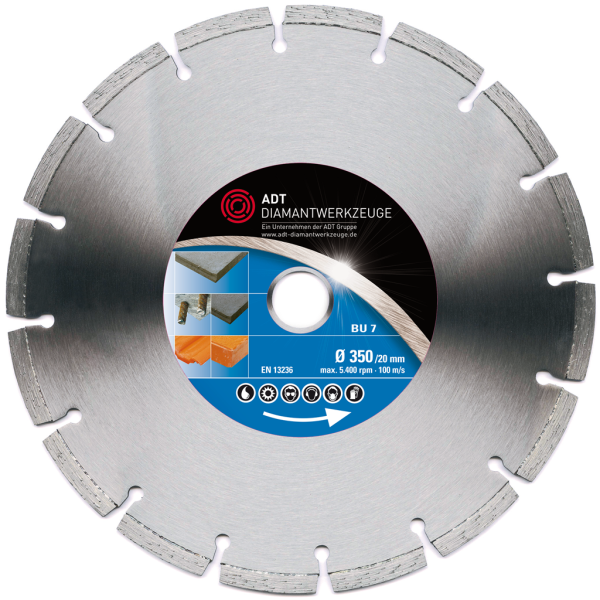 Diamond cutting disc BU 7 Standard / laser-welded / Ø 450 mm / 22,2 mm bore size