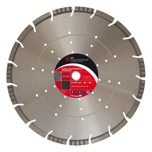Diamond cutting disc laser asphalt / concrete premium Ø 350 mm / segment height 10 mm / bore size 20,0 mm