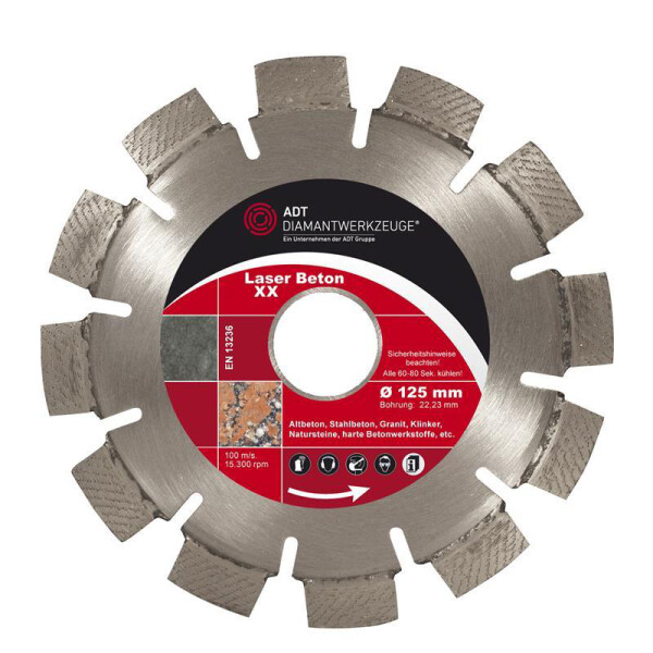 Diamond cutting disc laser concrete XX Ø 125 mm / segment height 10 mm / bore size 22,23 mm