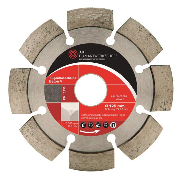 grinding wheel concrete V Ø 125 mm / segment height 12 mm / segment strength 9,5 mm / bore size 22,23 mm