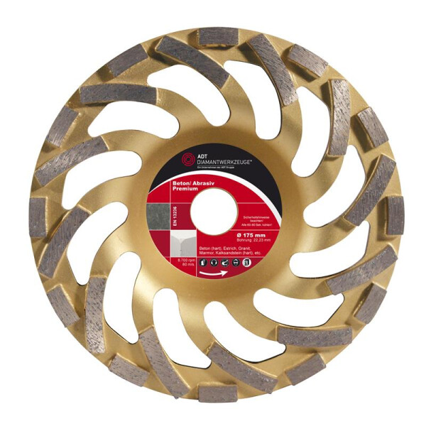 Diamond cup wheel change segment concrete / abrasive premium Ø 175 mm / segment height 5 mm / bore size 22,23 mm