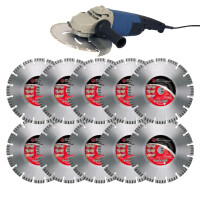 10x diamond saw blade TLG Premium Ø 230 mm incl. angle grinder